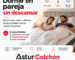Pareja descansando en cama con logo de AsturColchón y texto sobre colchón ideal para dormir en pareja