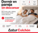 Pareja descansando en cama con logo de AsturColchón y texto sobre colchón ideal para dormir en pareja